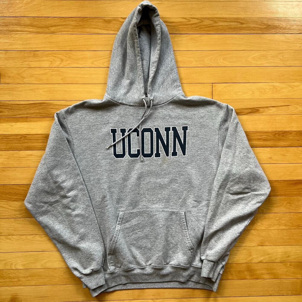 Champion UCONN Huskies Hoodie Pullover Size Large Gray Blue Sweatshirt College